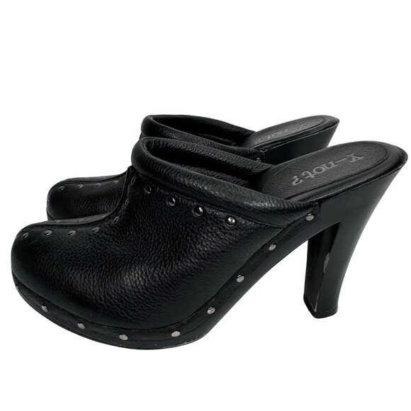 Vintage‎ Y2K 90s Whimsigoth Y-Not? Black Leather Studded Clogs Sz 8 Chunky Heels - Picture 5 of 10